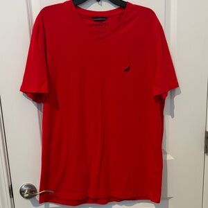 Nautica Men's Bright Red Short Sleeve Tee V-Neck